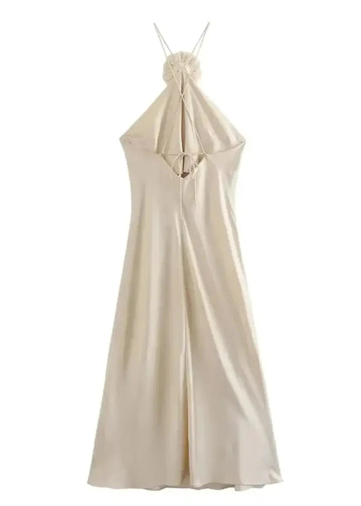 Vestido Longo Cetim Pérola