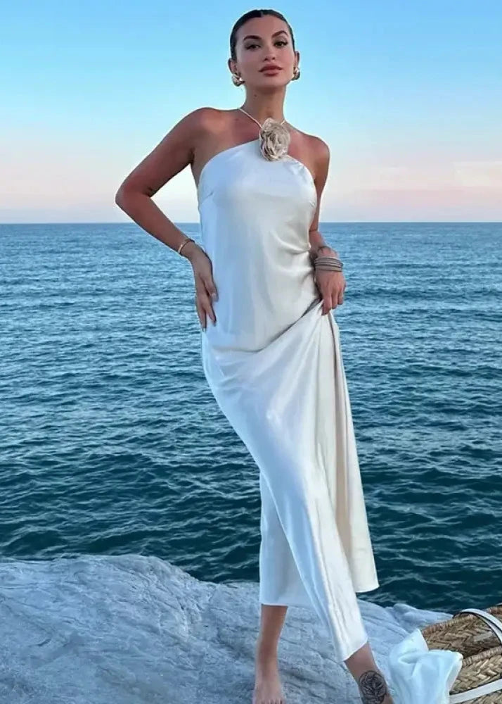 Vestido Longo Cetim Pérola