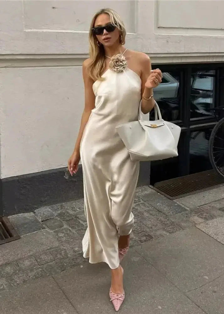 Vestido Longo Cetim Pérola
