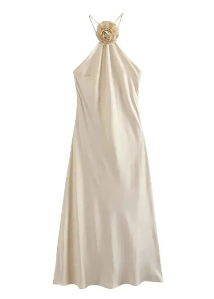 Vestido Longo Cetim Pérola Champagne / Pp