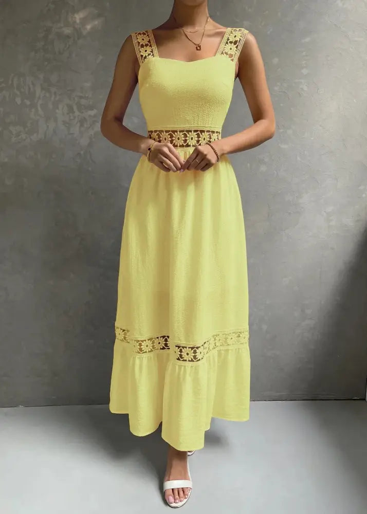 Vestido Longo Com Renda Jolie Amarelo / Pp