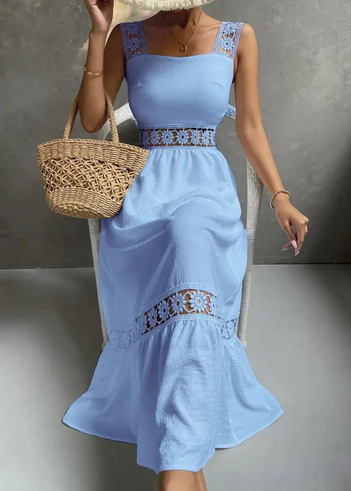 Vestido Longo Com Renda Jolie Azul / Pp