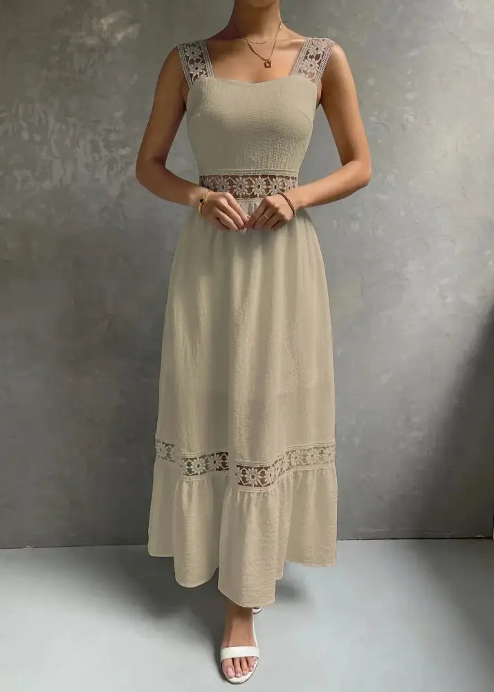 Vestido Longo Com Renda Jolie Cáqui / Pp