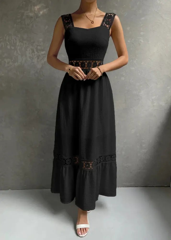 Vestido Longo Com Renda Jolie Preto / Pp