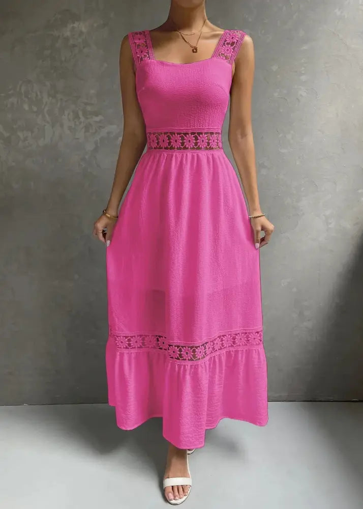 Vestido Longo Com Renda Jolie Rosa Pink / Pp