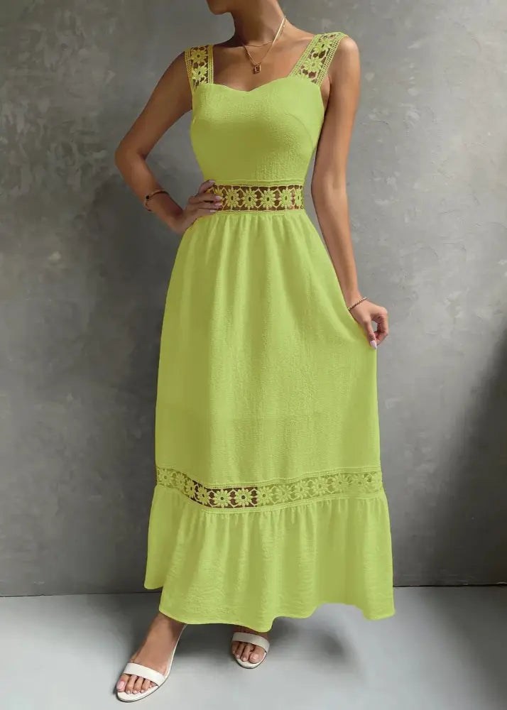 Vestido Longo Com Renda Jolie Verde Claro / Pp