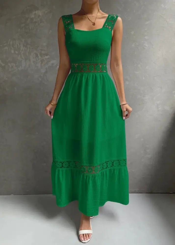 Vestido Longo Com Renda Jolie Verde Escuro / Pp