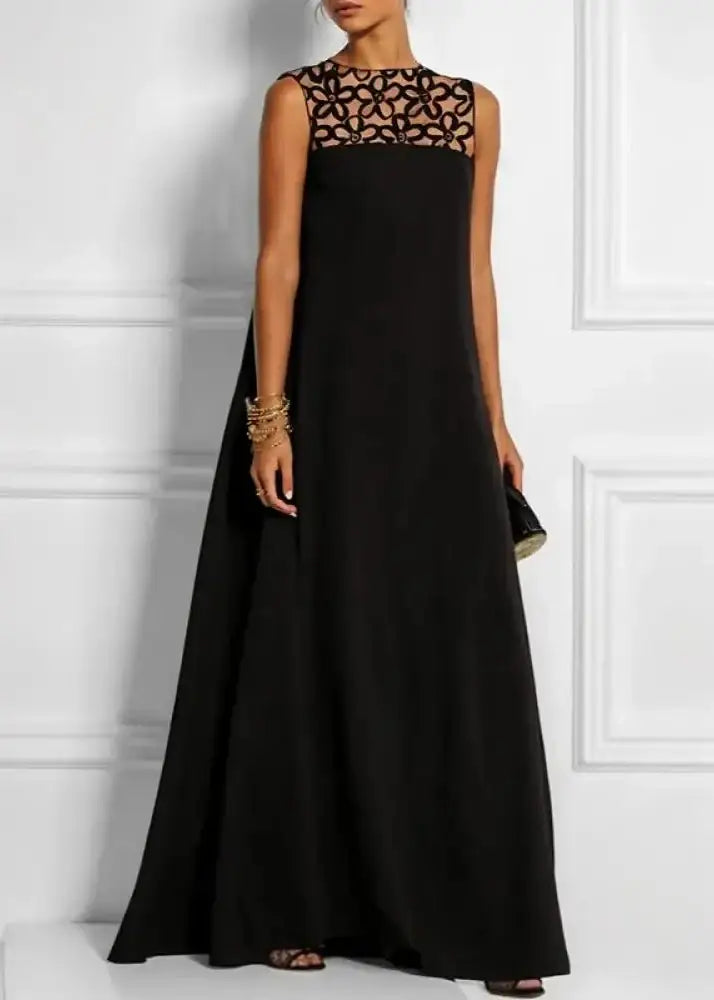 Vestido Longo Preto Com Renda Even