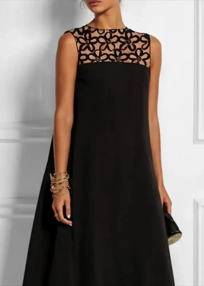 Vestido Longo Preto Com Renda Even
