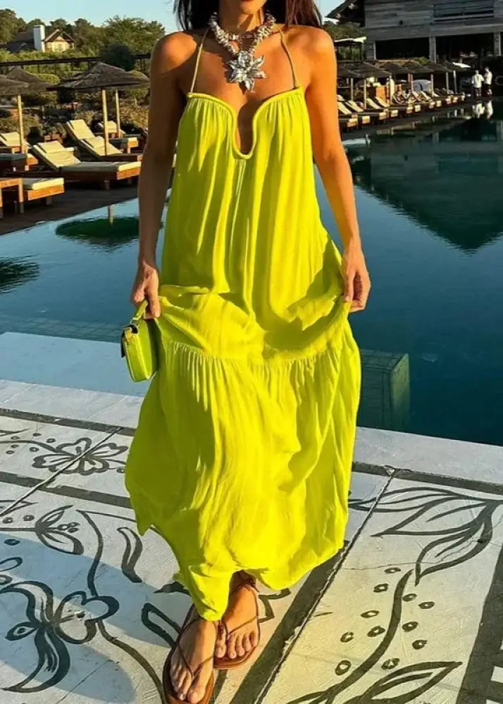 Vestido Longo Verão Elisa Amarelo Neon / P