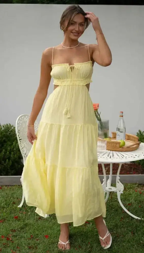 Vestido Longo Verão Floridol Amarelo / P