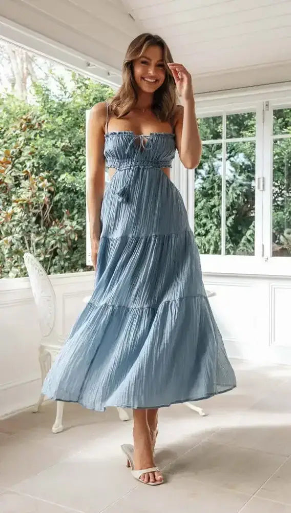 Vestido Longo Verão Floridol Azul / P