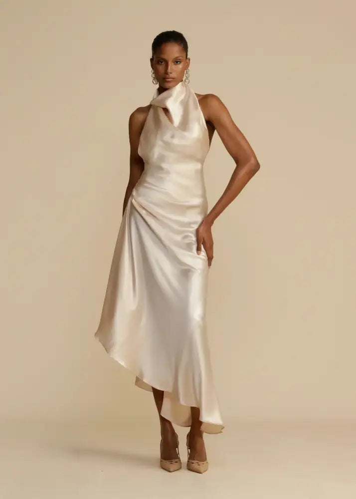 Vestido Midi Cetim Solane Branco / PP Vestido Midi Cetim Solane