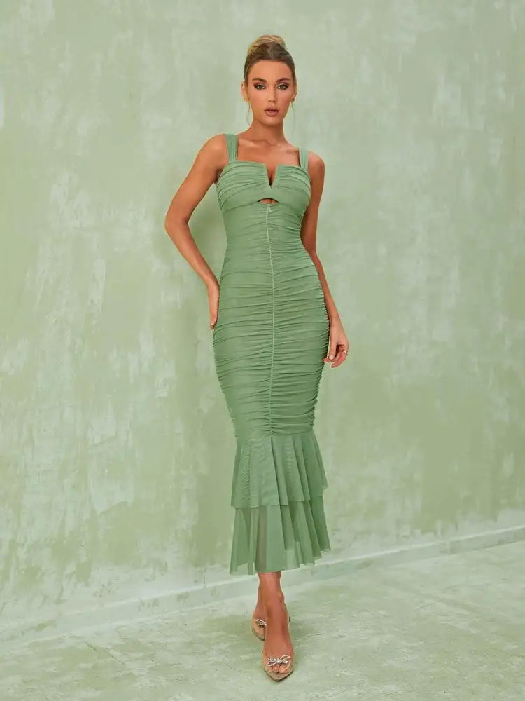 Vestido Midi Drapeado Malone Vestido Midi Drapeado Malone