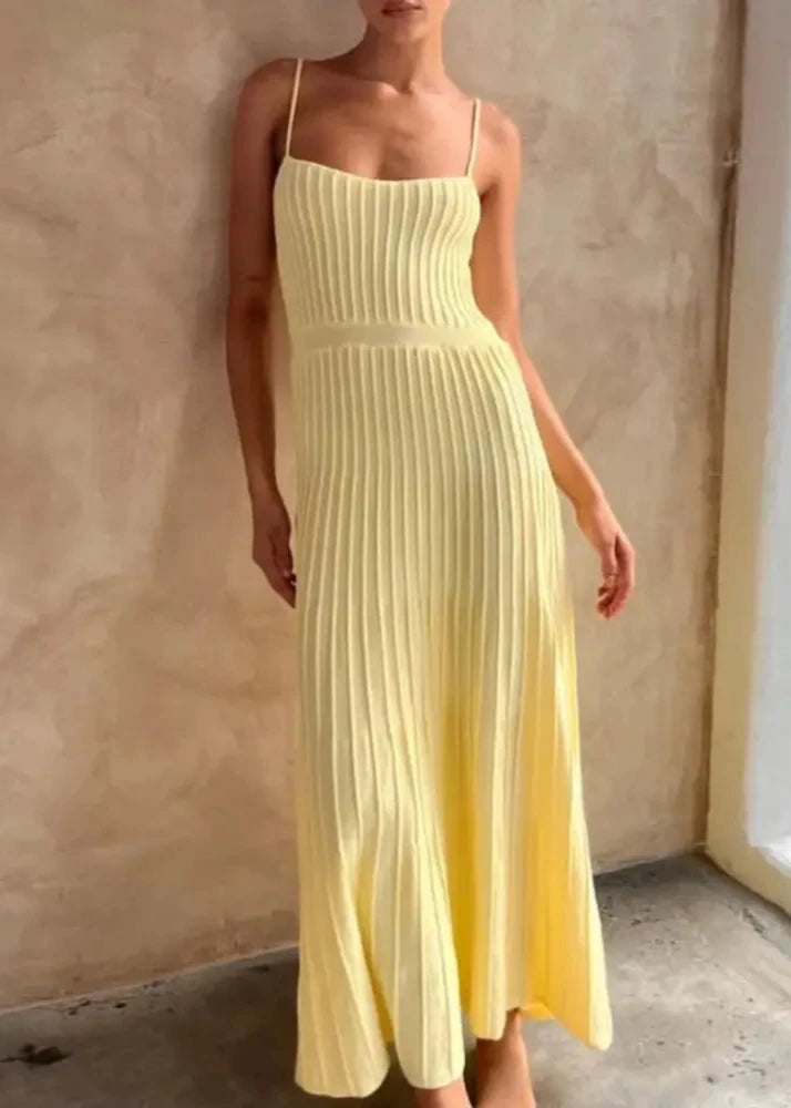 Vestido Midi Plissado Estela Amarelo / M
