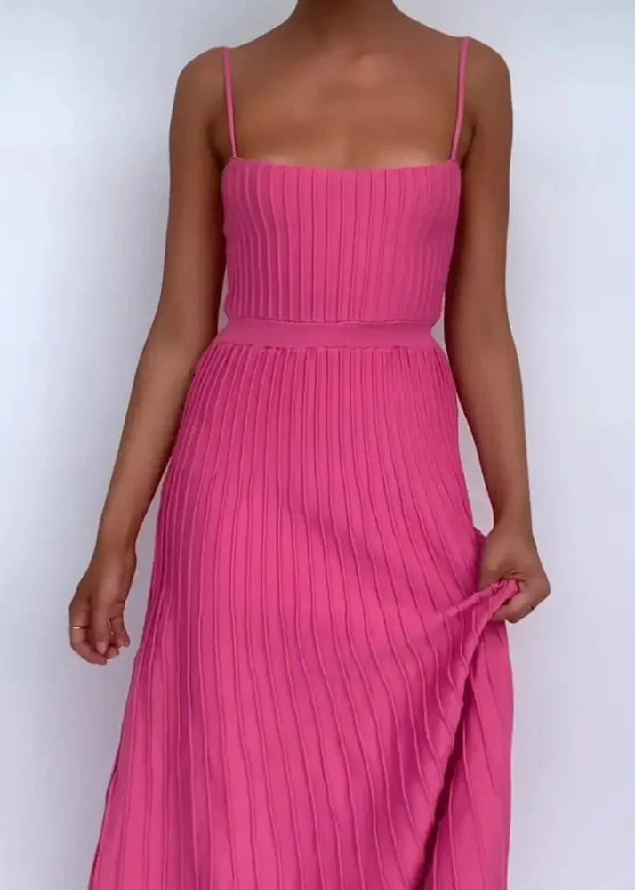 Vestido Midi Plissado Estela Rosa / M