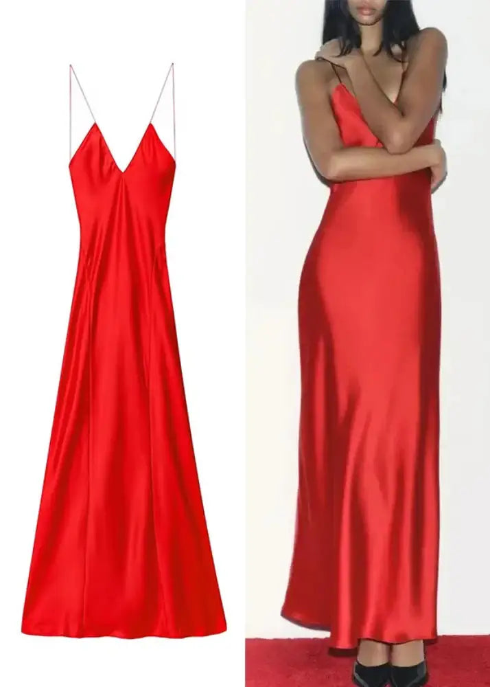 Vestido Vermelho Natal Jaspe Vestido Longo Cetim Vermelho Jaspe