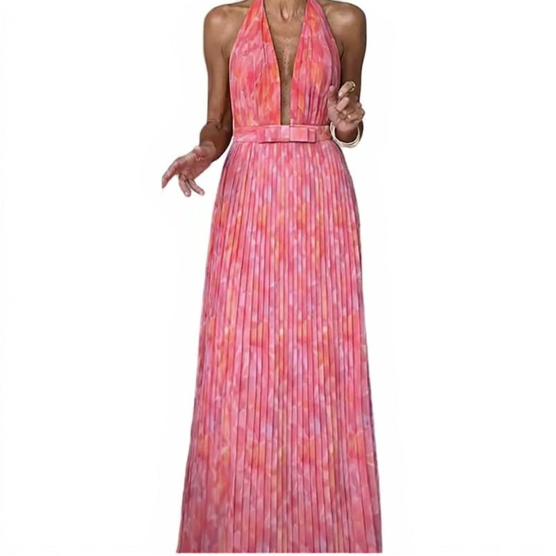 Vestido Longo Rosa Estampado Melissa