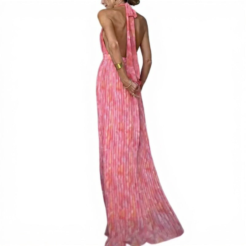 Vestido Longo Rosa Estampado Melissa