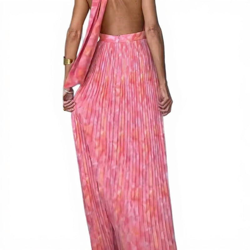 Vestido Longo Rosa Estampado Melissa